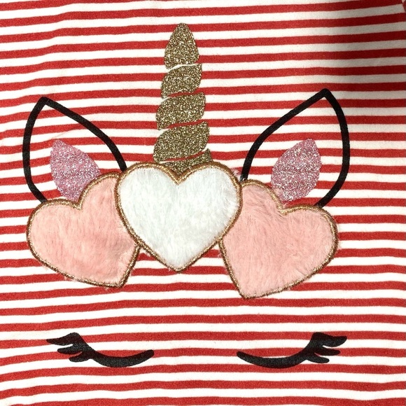 btween Red and White Striped Sparkly Fuzzy Unicorn Top 2T - Picture 2 of 6